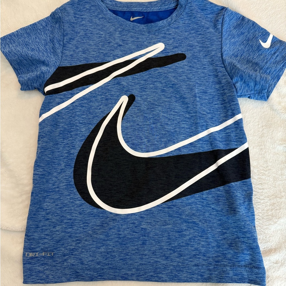 Nike Blue and Black Short Sleeve Tee with Oversized Swoosh